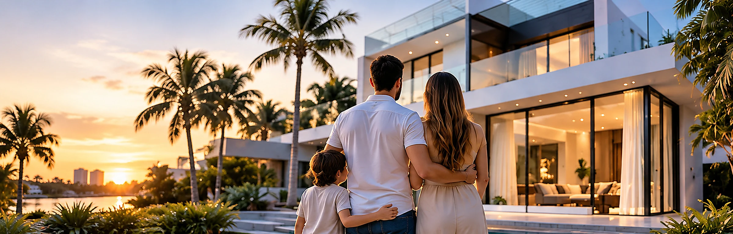 Familia frente a su nuevo hogar